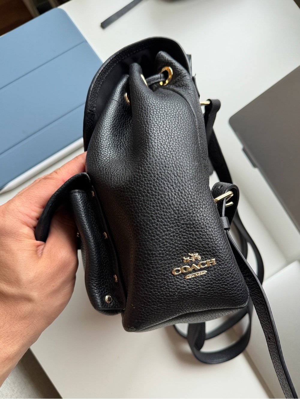 Coach Black Leather Turn-Lock Mini Backpack - Classic Women's Bag - Picture 3 of 6